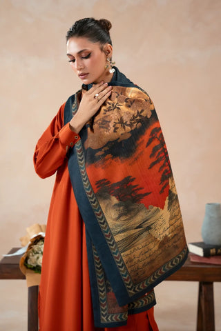 Printed multi-colour winter stole with Urdu calligraphy