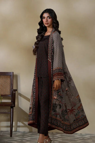 Manto Women's Ready to Wear Grey Outerwear Long Shrug with Urdu Calligraphy