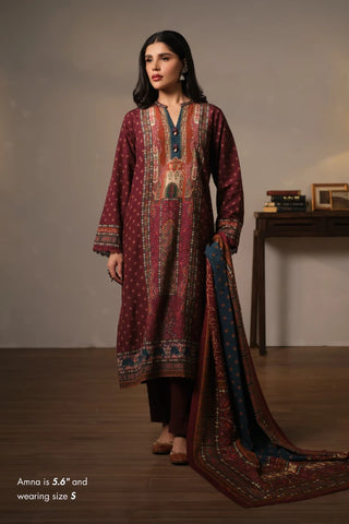 3 piece printed co-ord set in Maroon color made from premium cotton silk.