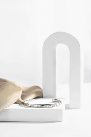 Manto Unisex Silver Stainless Steel Shaheen Cuff Bracelet (Kara) with Urdu Calligraphy of Poetry by Allama Iqbal