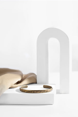 Manto Unisex Gold Stainless Steel Shaheen Cuff Bracelet (Kara) with Urdu Calligraphy of Poetry by Allama Iqbal