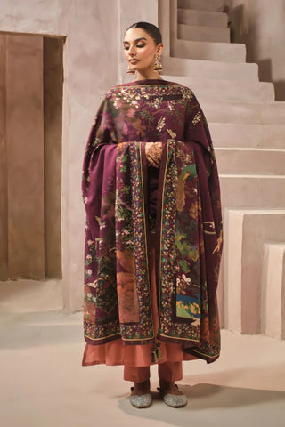 The Kashish Odhni, made from Cotton Silk, is a printed odhni that features Urdu words.