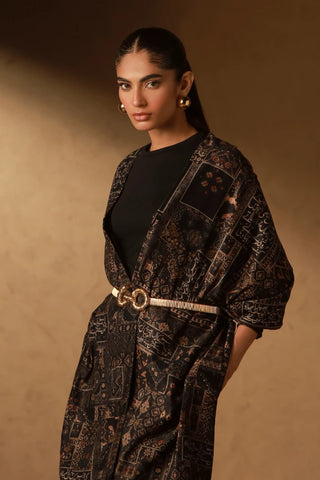 Qala Velvet Stole - Black