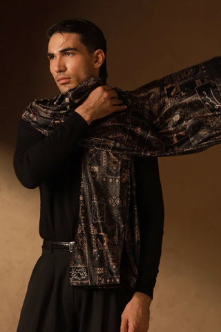 Qala Velvet Stole - Black