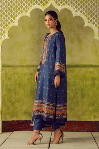 Manto Women's Blue Printed 3 Piece Co-Ord Set with Embellishments & Urdu Calligraphy