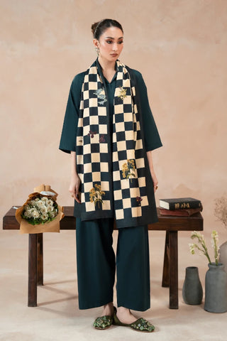 Printed brown winter stole with Urdu calligraphy