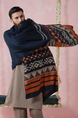 Aghaaz Weaved Shawl - Blue