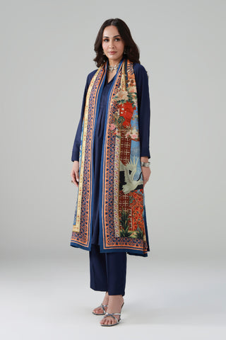 Viscose  printed odhni in blue color  featuring the words of Salik Lucknawi calligraphed throughout.