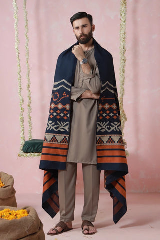 Aghaaz Weaved Shawl - Blue