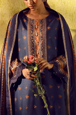 Manto Women's Blue Printed 3 Piece Co-Ord Set with Embellishments & Urdu Calligraphy