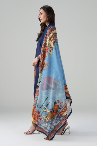 Viscose  printed odhni in blue color  featuring the words of Salik Lucknawi calligraphed throughout.