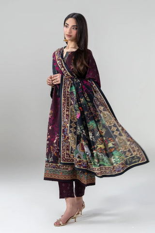 Meena Odhni in black color, made from cotton silk, features images of birds and flowers.