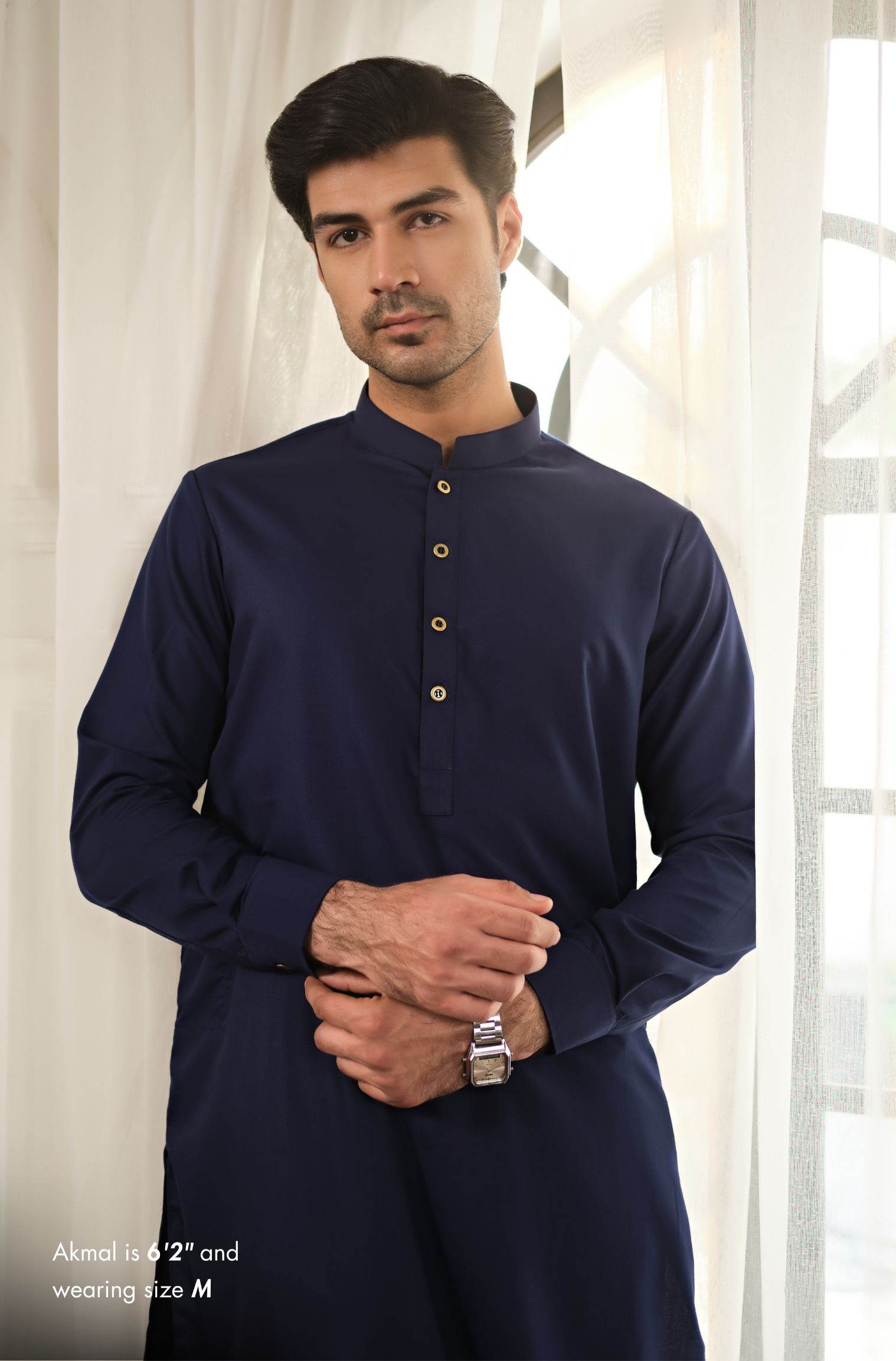 Midnight Blue Sherwani Collar (Men) Shalwar Kameez – Manto