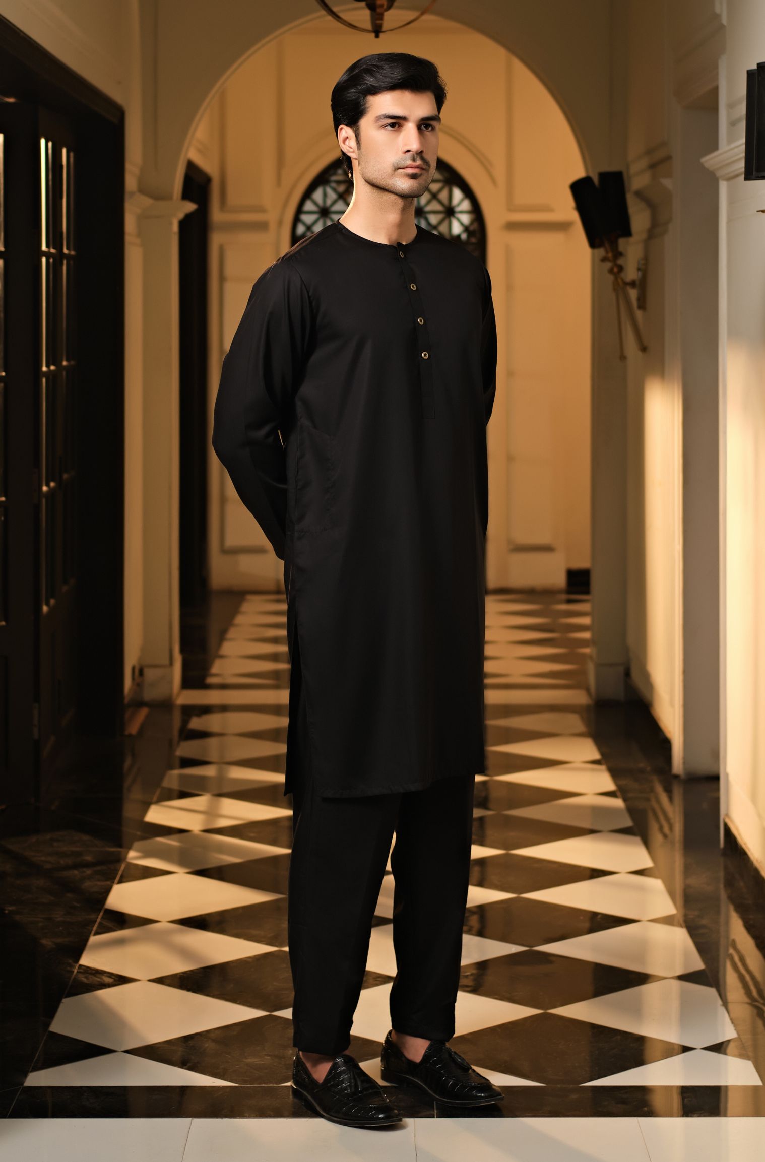 Kameez Pajama Design For Men Jet Black Lucknow (Men) Without
