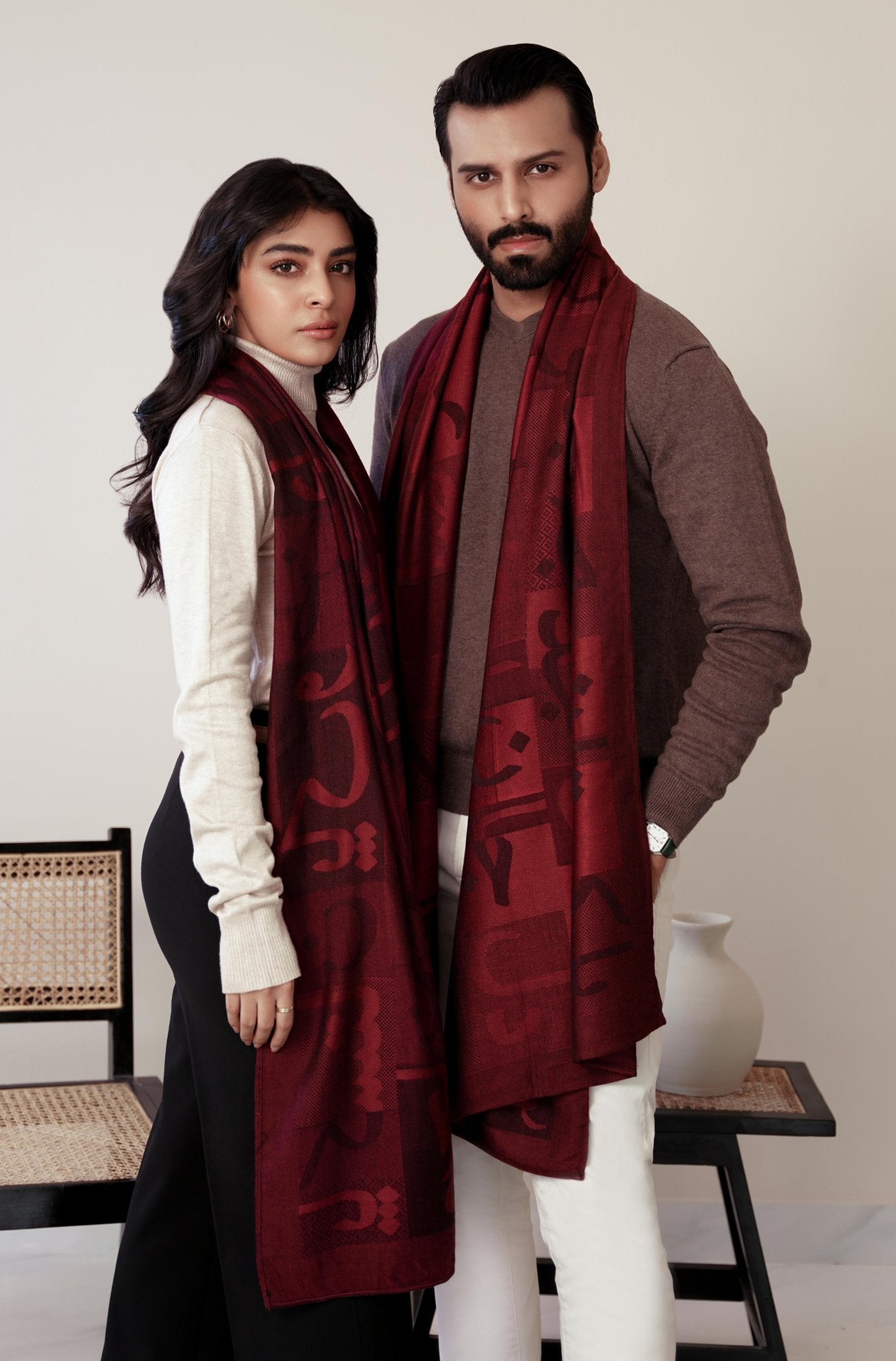 Shopmanto, wear manto pakistani clothing brand, manto women men unisex ready to wear urdu calligraphy jazba weaved winter muffler stole maroon, winter collection, acrylic wool scarf stole