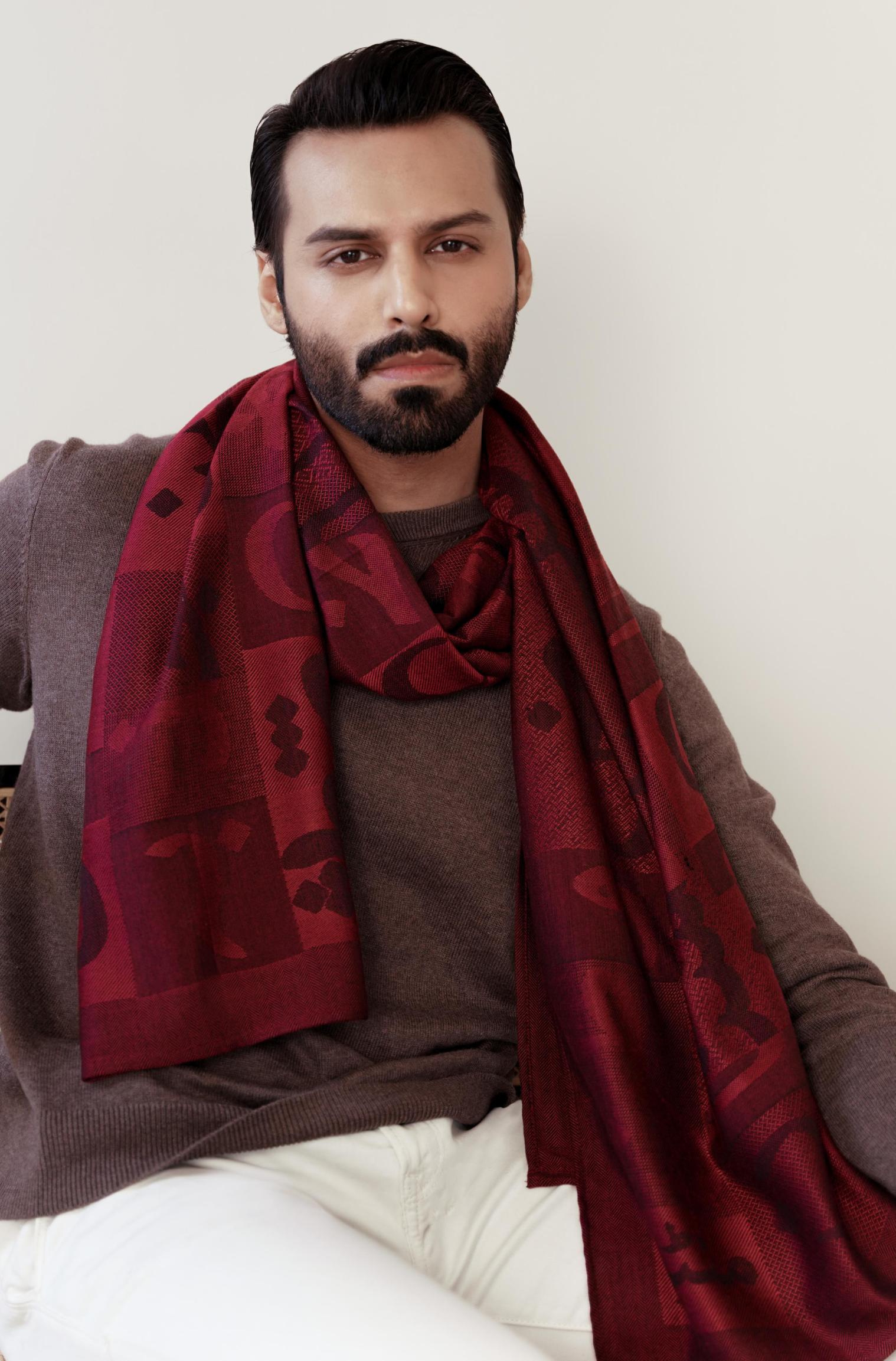 Shopmanto, wear manto pakistani clothing brand, manto women men unisex ready to wear urdu calligraphy jazba weaved winter muffler stole maroon, winter collection, acrylic wool scarf stole