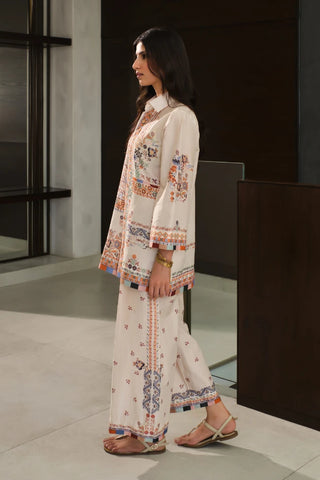 Printed 2-piece lawn Maya co-ord set with the trendy culottes & elegant Urdu calligraphy. 