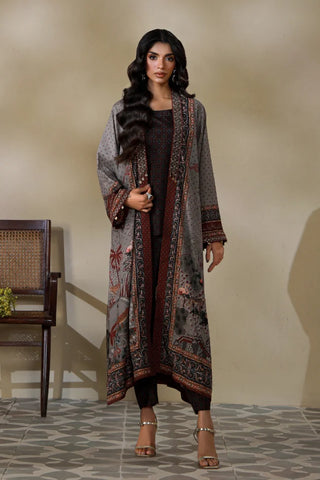 Manto Women's Ready to Wear Grey Outerwear Long Shrug with Urdu Calligraphy