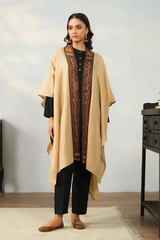 Shop Azal Cape is made using Acrylic Wool in beige color.