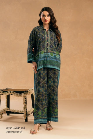 Azka Co-Ord Set is a 2-piece set. Featuring a short shirt, paired with straight trousers 