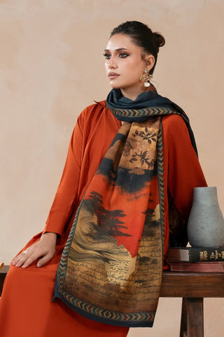 Printed multi-colour winter stole with Urdu calligraphy