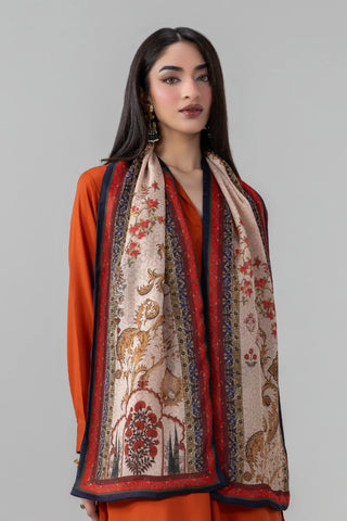 Printed Beige stole made from Crinkle Silk, calligraphed with the words of Nida Fazli throughout.