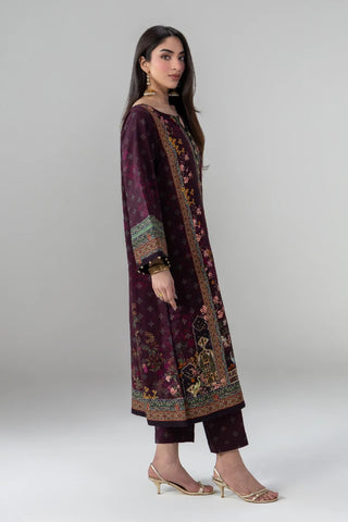 2-piece blended viscose set featuring a straight shirt and pants with Ibn-e-Insha’s words calligraphed throughout.