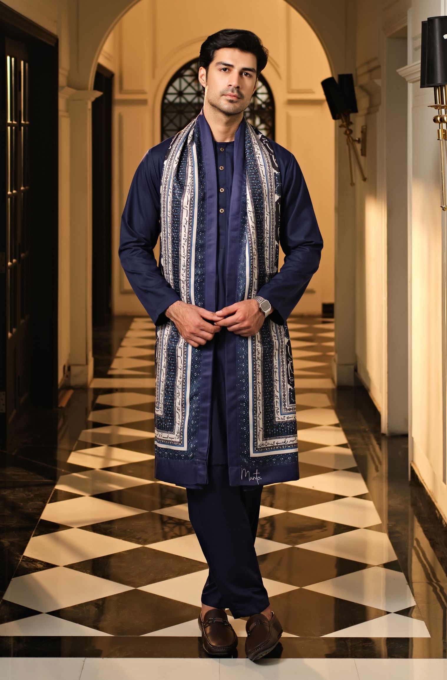 Royal Blue Lucknow (Men) Without Collar Shalwar Kameez – Manto