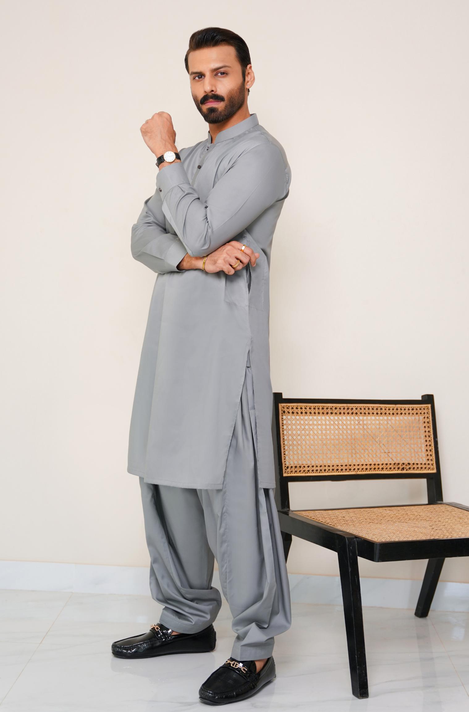 Cotton Kameez Shalwar Grey (Men)