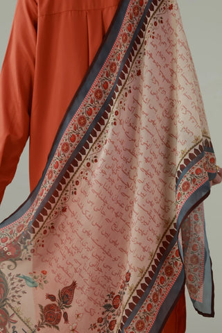 Printed Beige stole made from Crinkle Silk, calligraphed with the words of Kaifi Azmi throughout.