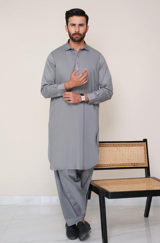 Textured Cotton Kameez Shalwar Stone Grey (Men) – Manto