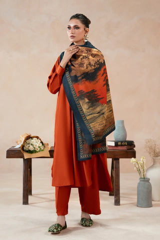 Printed multi-colour winter stole with Urdu calligraphy