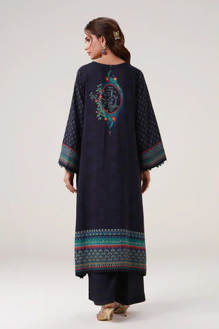 2-piece set in blue color, featuring  the words of Mir Taqi Mir calligraphed throughout.