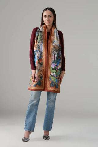 Multi color Stole, made from Herringbone, is a printed stole featuring the words of Manzoor Hashmi calligraphed throughout.