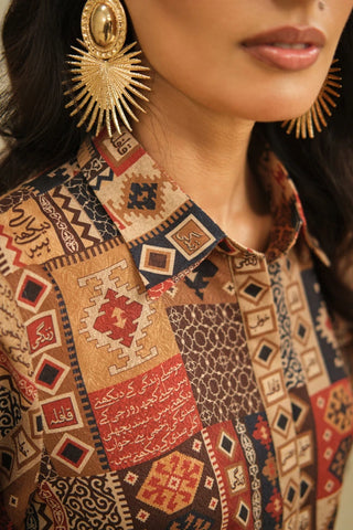 Manto Women's Ready to Wear Brown Qaafila Kurta with Urdu Calligraphy