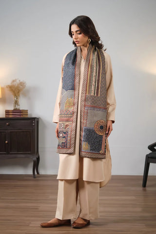 Double-Sided Stole in multi color, featuring the urdu words calligraphed throughout