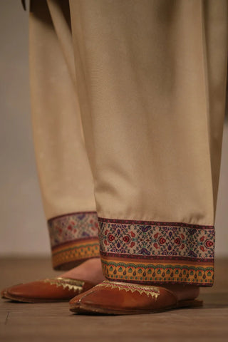 Women's Ready to Wear Printed Beige 2 Piece Set with Urdu Calligraphy