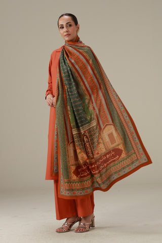 Jhalak Odhni, made from Premium Viscose in orange color,  featuring the words of Shakeel Azmi.