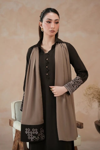 Manto Women's Hijab Friendly Brown Embroidered Scarf