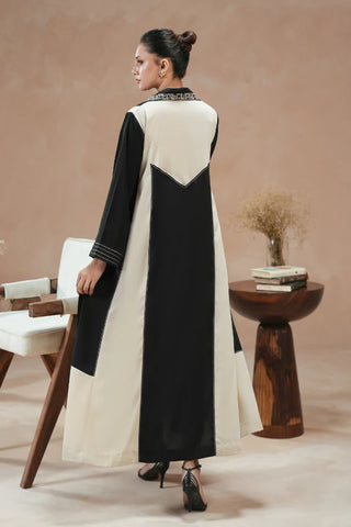 Manto Women's Ready to Wear Black & Beige 2 Piece Matching Co-Ord Set with Embroidery