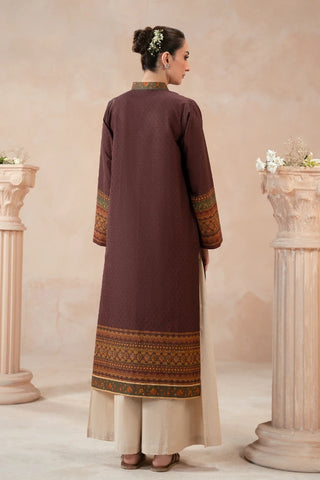 Manto's ready to wear plum lawn Zuri kurta with Urdu calligraphy of poetry by Nida Fazli