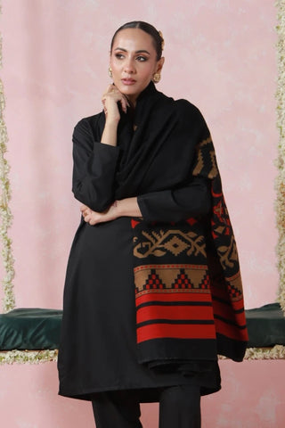Aghaaz Weaved Shawl - Black