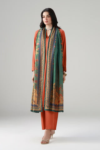 Swiss lawn printed dupatta in green color featuring the words of Allama Iqbal calligraphed throughout.