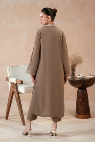 Manto Women's Ready to Wear Grey 2 Piece Matching Co-Ord Set with Embroidery