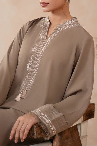 Manto Women's Ready to Wear Grey 2 Piece Matching Co-Ord Set with Embroidery