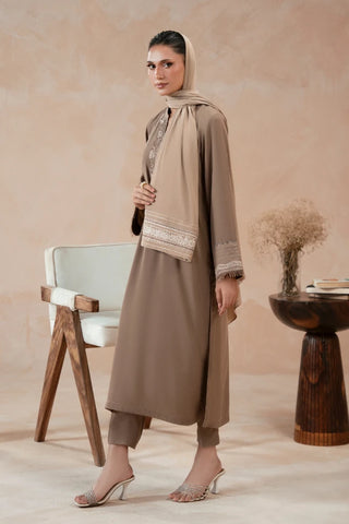 Manto Women's Ready to Wear Grey 2 Piece Matching Co-Ord Set with Embroidery