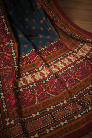 3 piece printed co-ord set in Maroon color made from premium cotton silk.