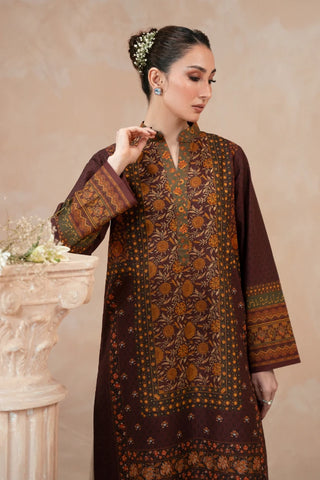 Manto's ready to wear plum lawn Zuri kurta with Urdu calligraphy of poetry by Nida Fazli