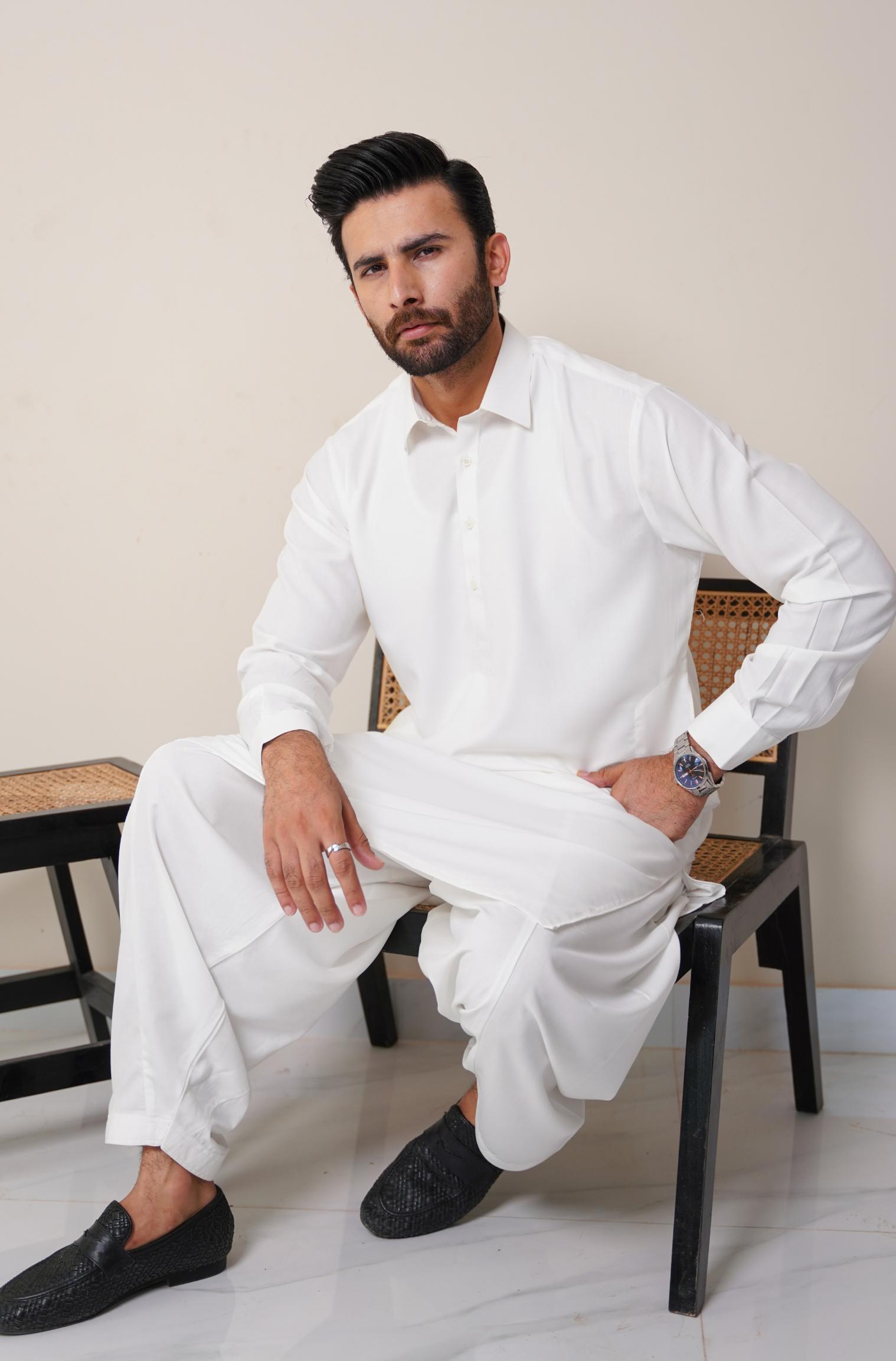 Classic Kameez Shalwar Cloud White Men Manto