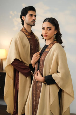 Shop Azal Cape is made using Acrylic Wool in beige color.